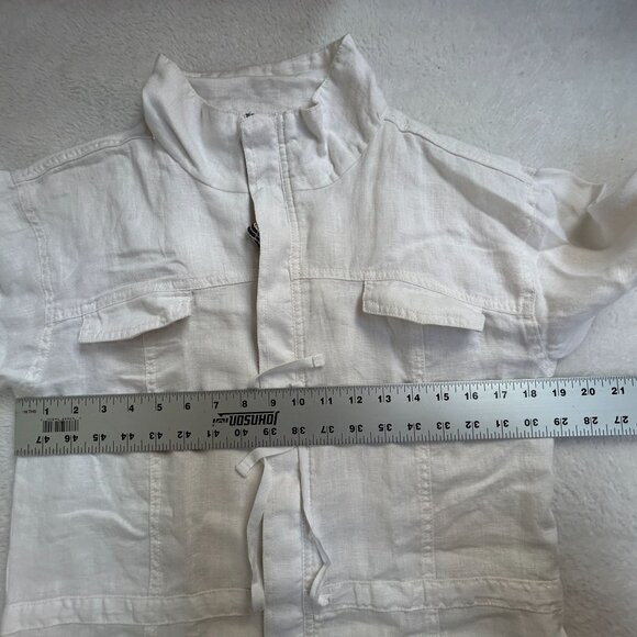 Michael Stars Womens Medium Linen Anorak Jacket Drawstring White Pockets Zip Up - Picture 7 of 9